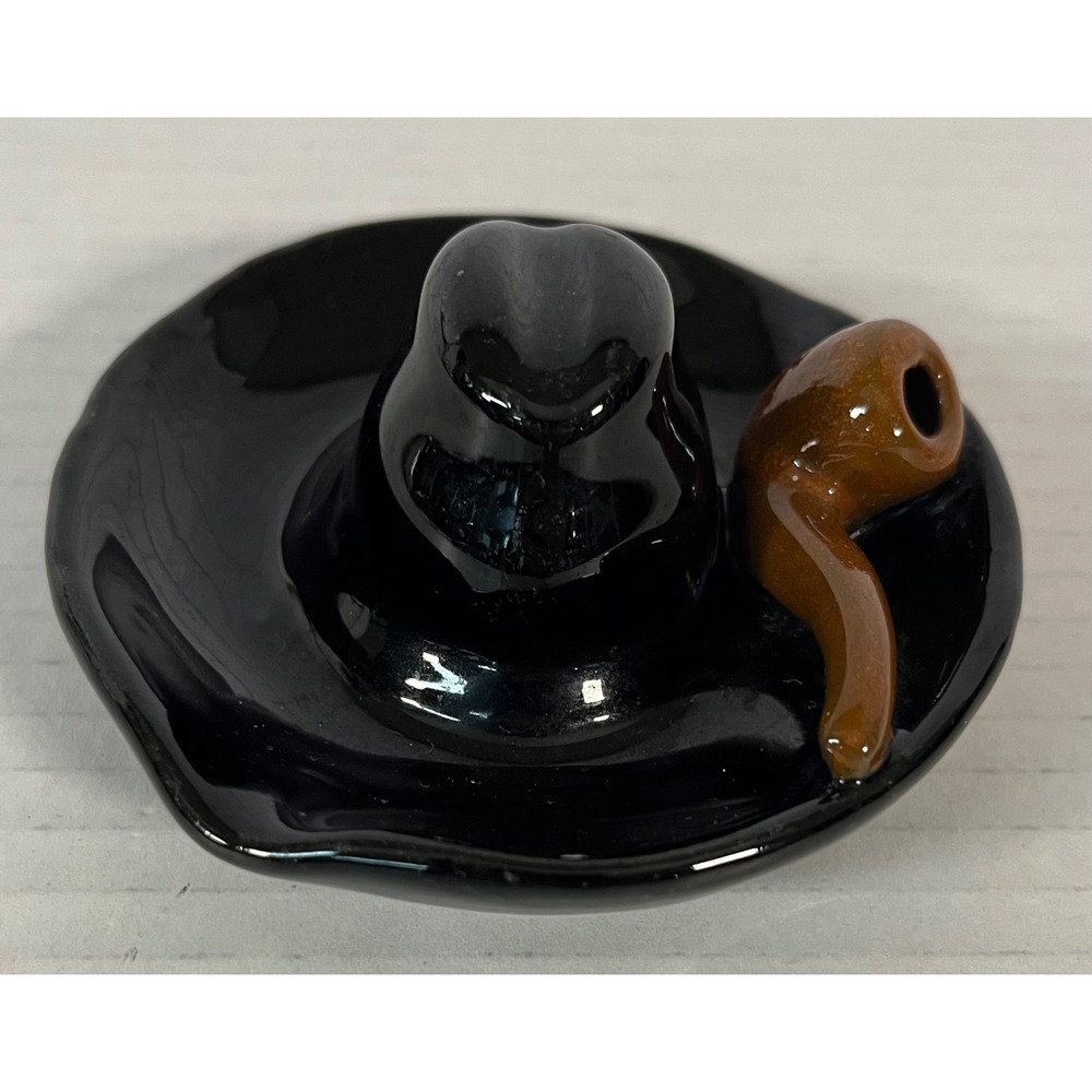 Vintage Cowboy Hat Ashtray Unisex OS Black Ceramic Pipe Japan Novelty